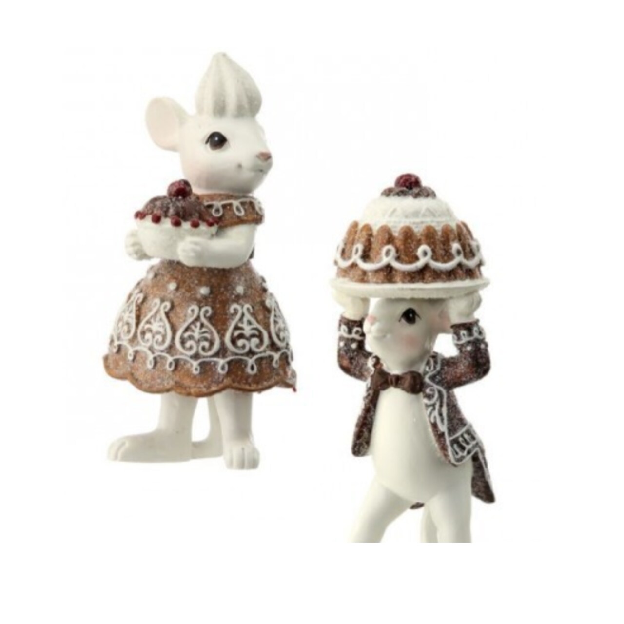 Gingerbread Mouse Figurine Set – 4" Resin Boy & Girl Christmas Decor-MTX66275
